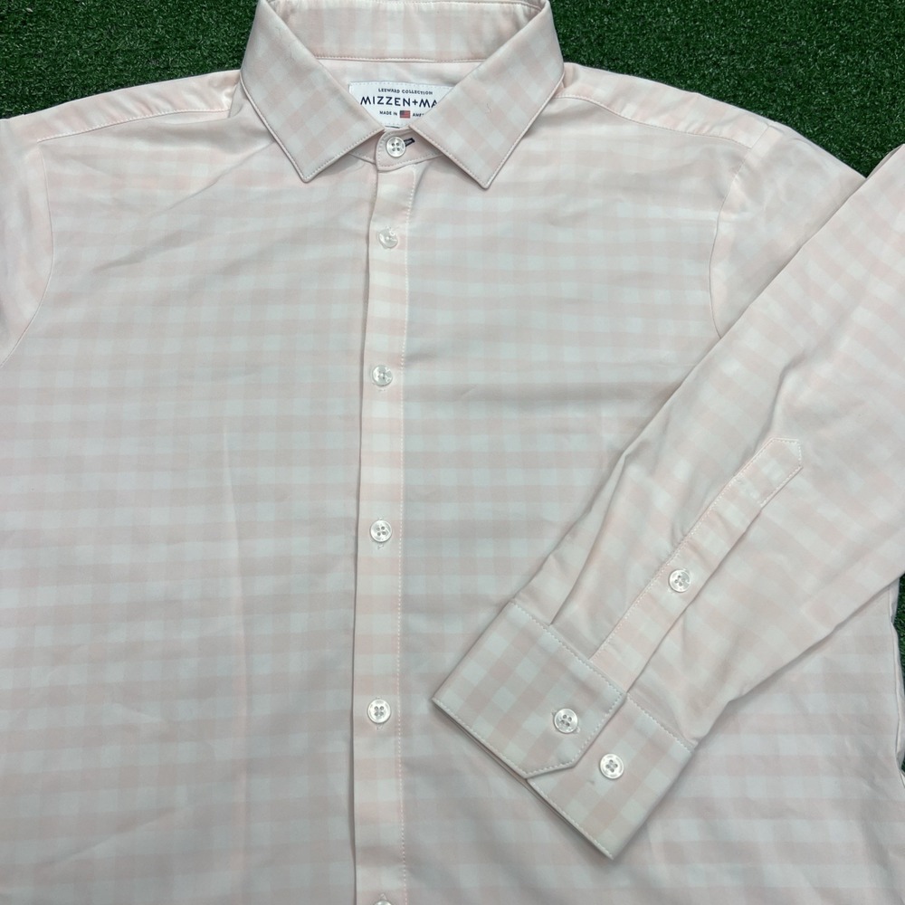 Mizzen + Main Leeward Long Sleeve Trim Fit Pink White Check Shirt Mens XL